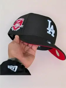 Black Los Angeles Dodgers 9FORTY Snapback Hat, White Embroidered LA Logo & Red Undervisor, 50th Anniversary Stadium Side Patc