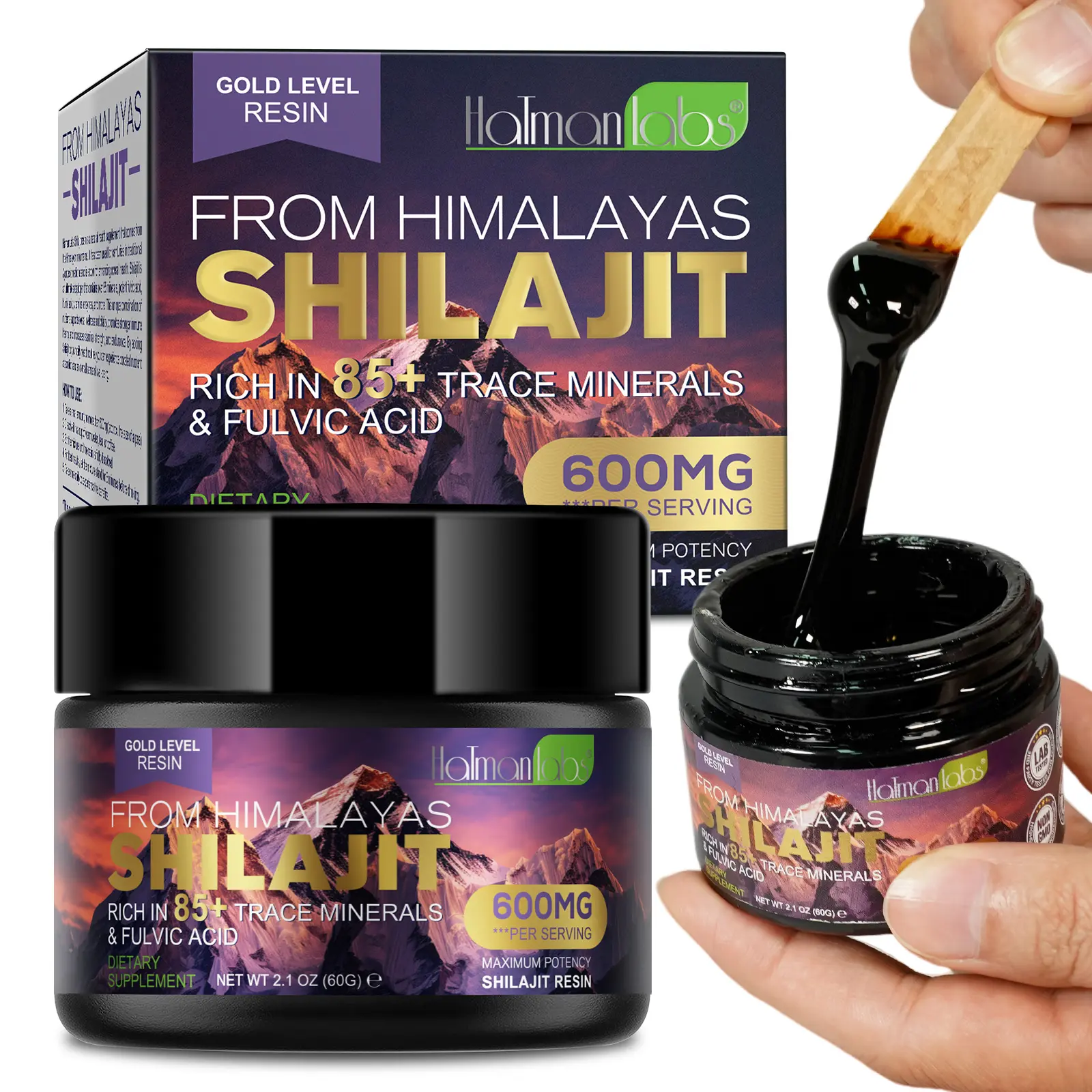 Hatmanlabs Pure Himalayan Organic Edible Shilajit Resin Brain Supporting Supplement - 600mg Optimum Potency, 85+ Trace Minerals, Fulvic Acid, Stress Relief (1 UK Healthcare Pack) campingessentials