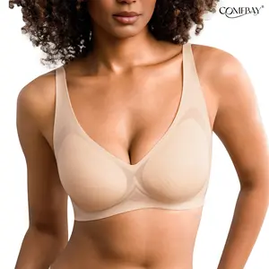 COMFBAY 2026 Summer Ultra-Thin Women's Bras, Deep V Jelly Wireless Seamless Breathable Lightweight Bra, Gel No Underwire Comfortable Bra, Back Smoothing Padded Everyday Bra Womenswear