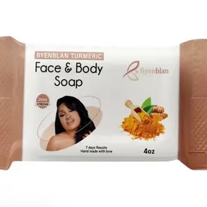 BYENBLAN Turmeric Round-Shaped Face & Body Cleanser Soap Bar - 4oz, Acne-Fighting Brightening Soap for Daily Body Care
