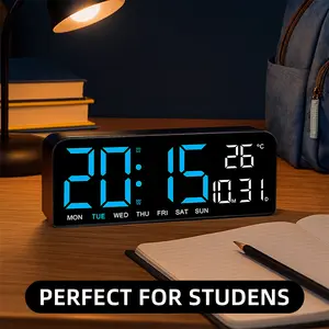 TIMESS Cr Series Large-Screen LED Alarm Clock with 9" HD Display, Day of the Week, Temperature & Humidity, Three-Color Blue Light , Dual Alarm,Bedroom Desk Dorm Homedecor,  cute room stuff