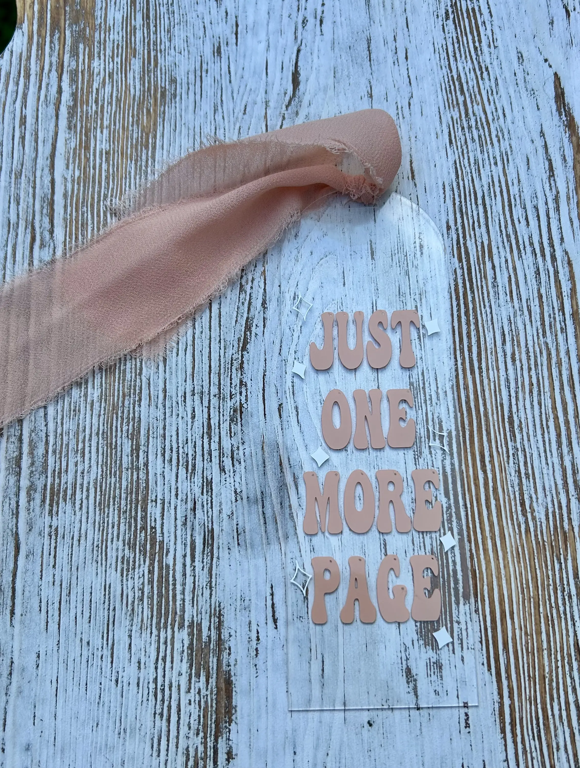 Clear Acrylic Bookmarks with Custom "Just One More Page" Design and Ribbon