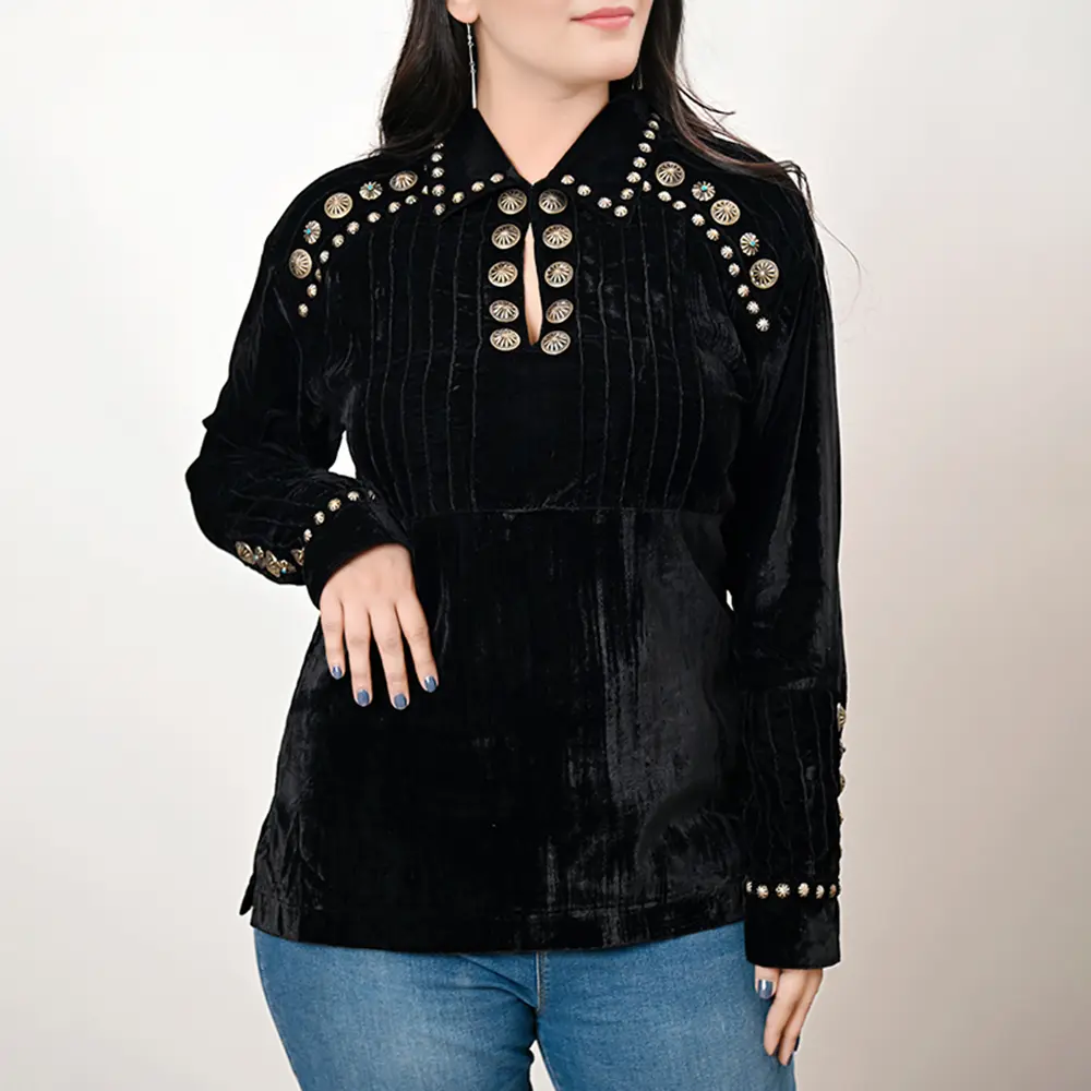 American Darling Velvet Women shirt dress Tunic Ladies girl Top Black| Vintage Leather Shirt|Shirt |Leather