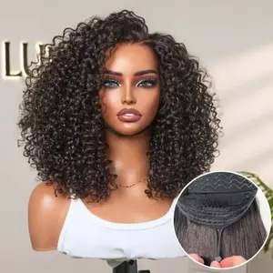 LUVME 100% Human Hair 5x5 Closure Lace Glueless Wig Put On and Go Fluffy Kinky Curl 220% Density Pre-bleached Pre-pluck Pre-cut LUVME 100% Human Hair 5x5 Closure Lace Glueless Wig Put On and Go Fluffy Kinky Curl 220% Density Pre-bleached Pre-pluck Pre-cut