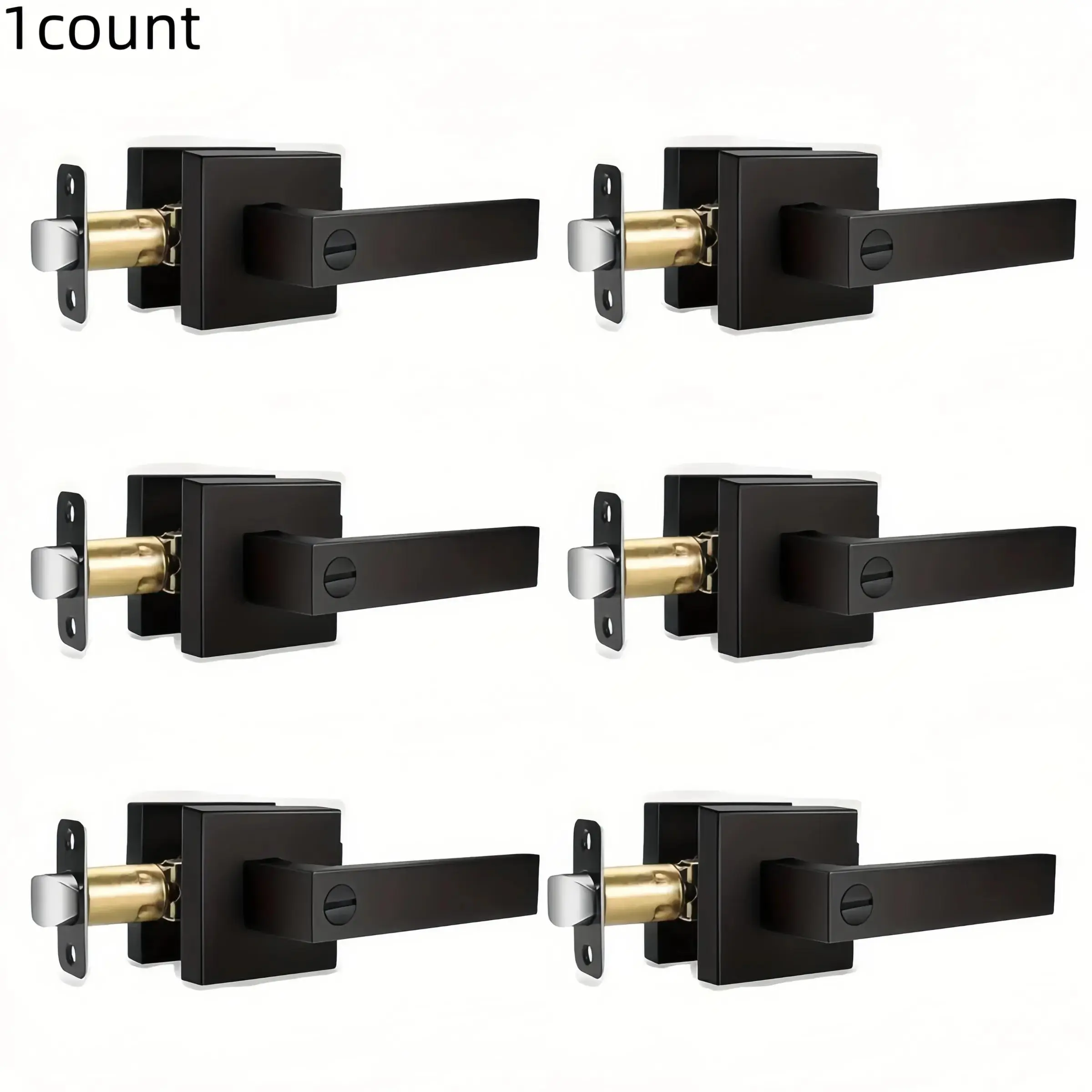 Matte black door handle set, 1 set of privacy locks for bedroom and bathroom, interior door hardware, easy to install, heavy-duty handles