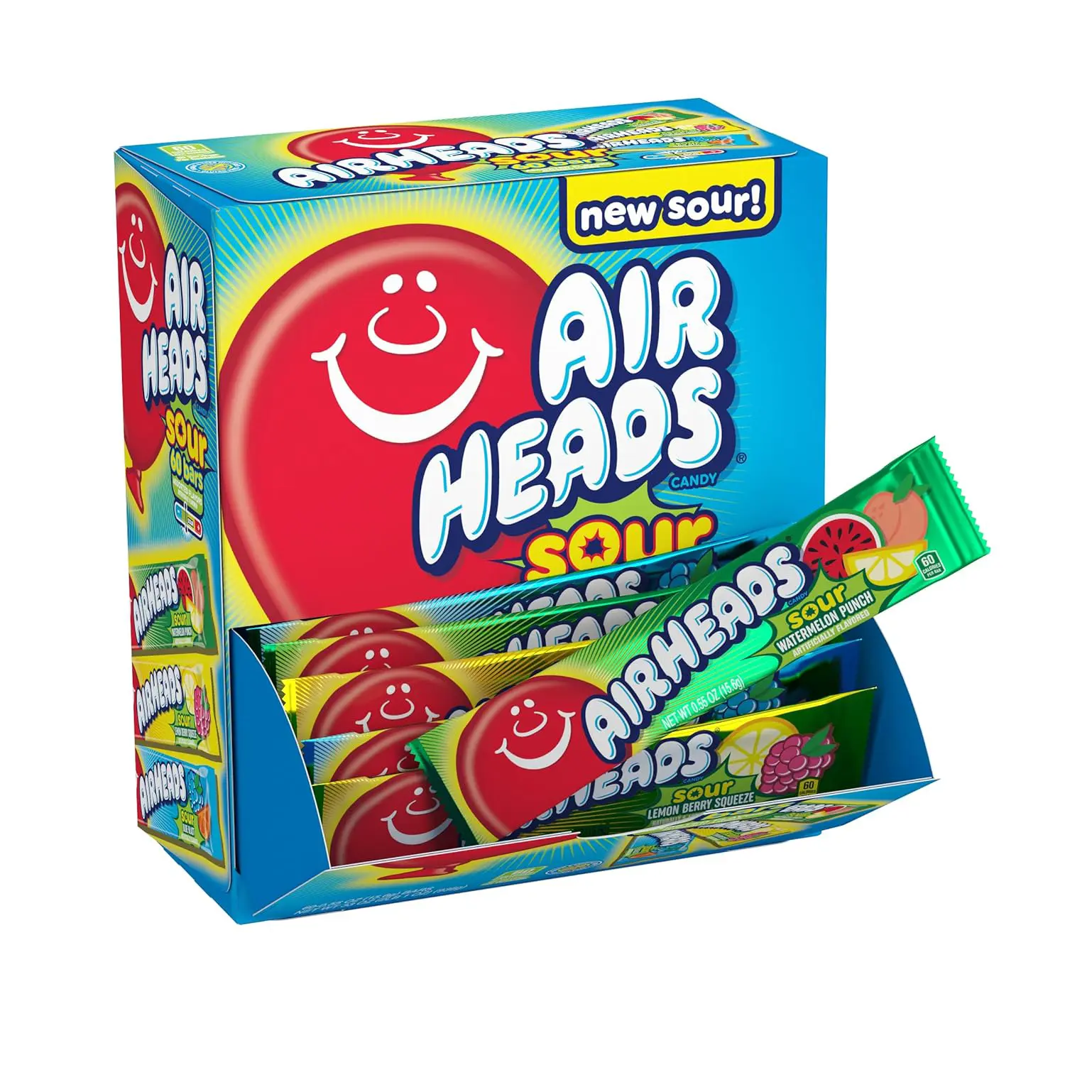 Airheads sour candy bars, taffy variety, 60 count box Snack Lemon Airheads sour candy bars, taffy variety, 60 count box Snack Lemon