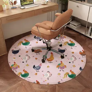 Round Rug for Living Room, 4Ft Round Washable Rug, Country Style Pink Rooster Small Circle Kitchen Area Rugs, Non Slip Circular Rugs, Soft Round Carpet for Bedroom, Office, Kitchen Entryway, Bathroom