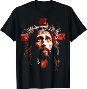 100% Cotton Jesus god cross christian colorful artwork christian faith T-Shirt