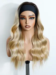 Headband Wig Long Wavy Headband Wigs, 180% Density Glueless Half Wig As Human Hair None Lace Front Wigs Wear and Go Synthetic Hair with Headband Attached, Beginner Friendly Wig, Loose Wave Wig