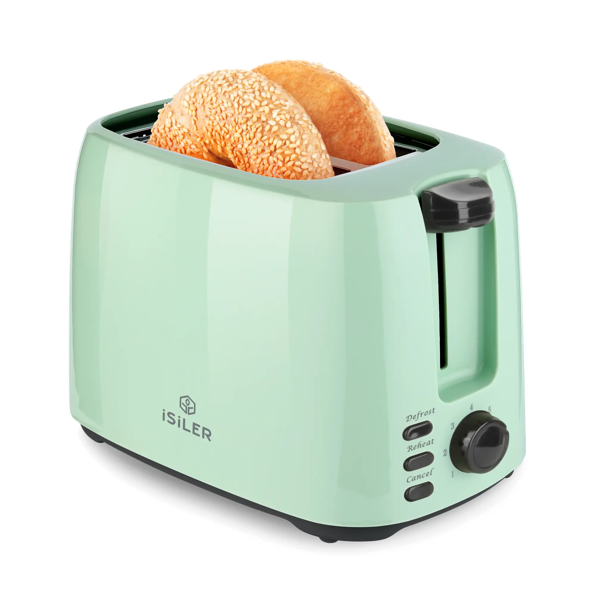 iSiLER 2-Slice Stainless Steel Toaster, 1.3in Wide Slot Bagel Toaster with 7 Shade Settings, UL Certified Safety, Even Browning, Double Bake, Removable Crumb Tray, Defrost & Cancel Functions, Cleaning Brush, 3.6ft Cord, PP, 750W, Green, Energy Saving