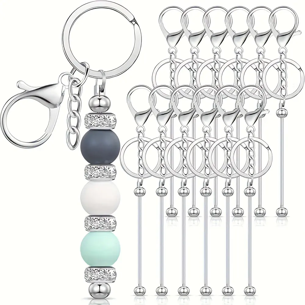 Solid Color Beaded Keychains, 6/12 Piece Minimalist Set with Assorted Pendants, Cute DIY Crafting Bag Charms and Keychain Attachments, Keychain Attachment