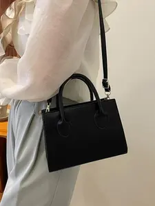 Women's Small Double Handle Satchel Crossbody Bag, Square PU Leather Shoulder Purse Handbag