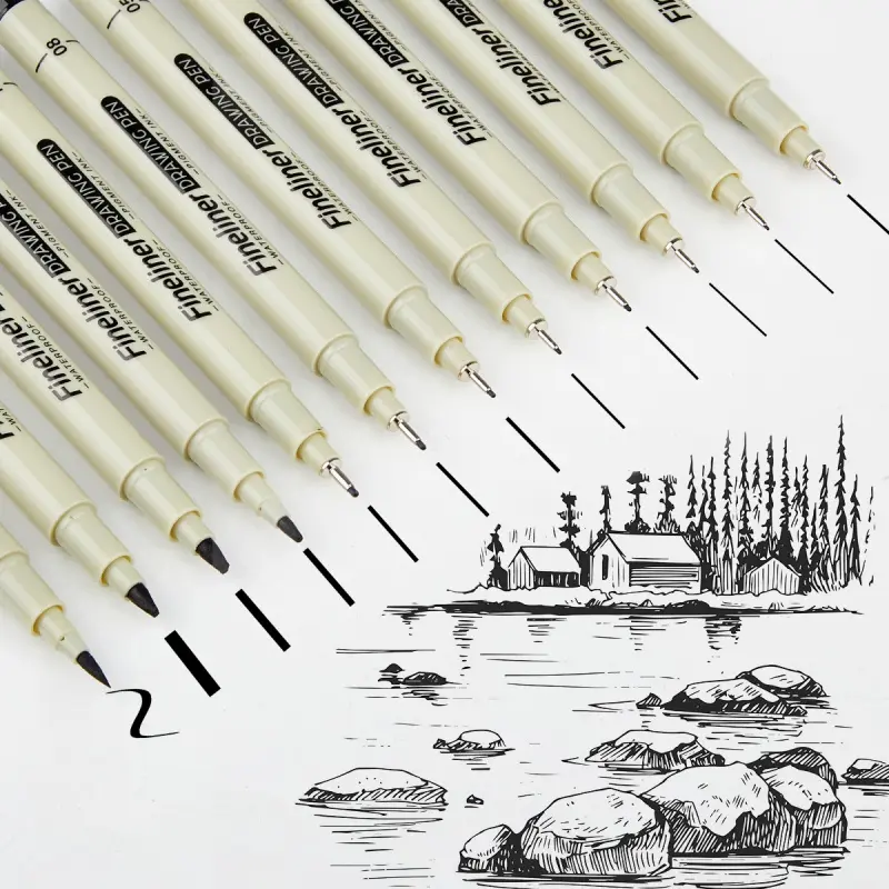 Art Pens, Multiliners, Fineliner Ink Pens, Permanent Drawing Markers, Set of 12 Technical Drawing pen,Pigment Pen,Fine Point,Black,Waterproof,for Art Watercolor,Sketching, Micro Drawing,Micro Fineliner Art Pens, Art Drawing Supplies, Drawing Tools