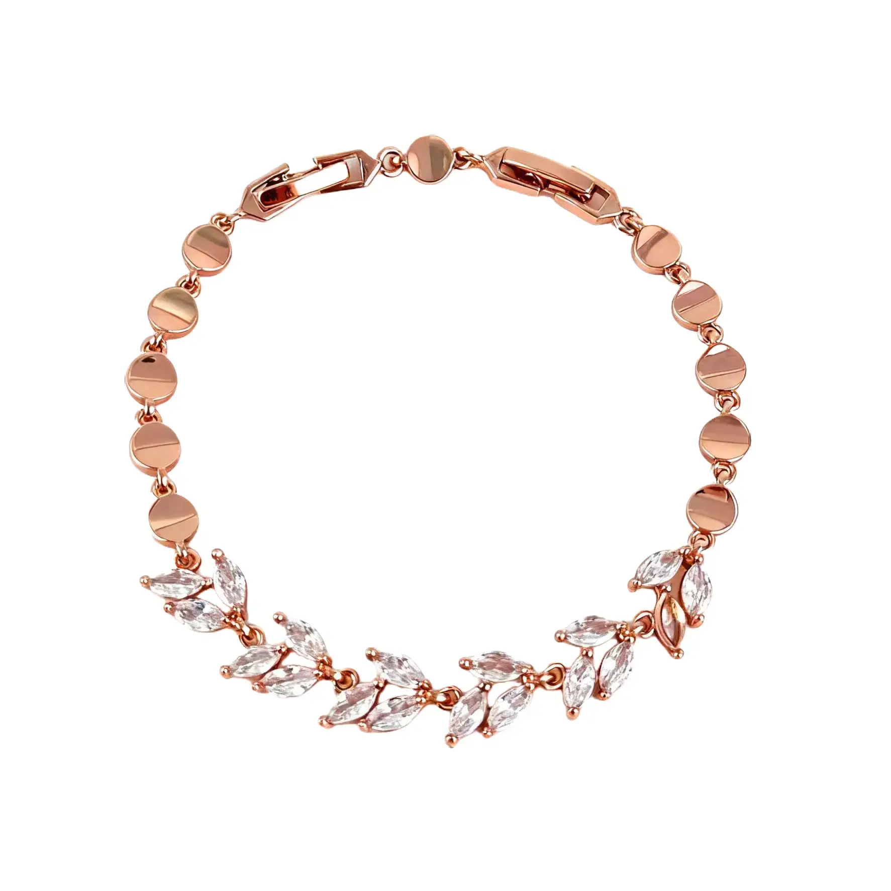 Lorvè Rose Gold Plated Sapphire/ Synthetic Olive Leaves Bracelets For Women Elegant Jewelry Gift for Friends