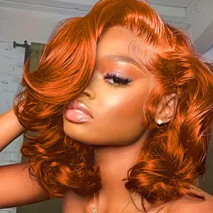 Ginger Wear And Go Glueless Body Wave Bob Wigs For Black Women #350 13x4 Hd Lace Closure Wigs 180% Density Glueless Bob Wig Human Hair With Baby Hair 13x4 Hd Lace Closure Wig 16 Inch