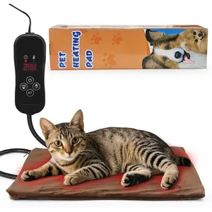 Pet Heating Pad Adjustable Temperature with Timer, Waterproof Heated Mat with Chew Resistant Cord, Auto Power-Off Electric Indoor Pet Heat Pad for Dogs and Cats
