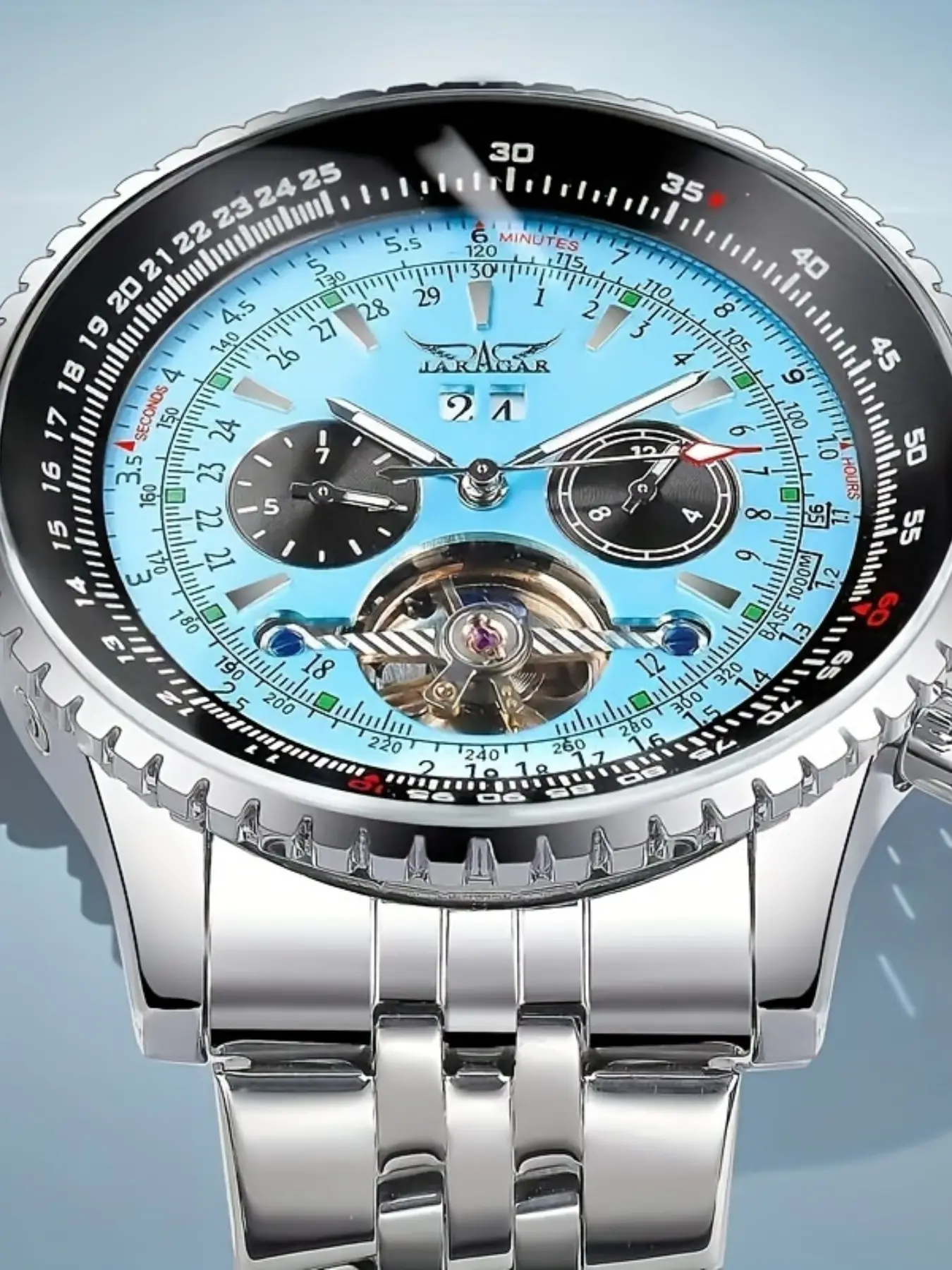 High-End Men's Analog Mechanical Watch, Military Style Large Dial, Luxury Automatic Watch, Stainless Steel Strap, Fashionable Business Casual Gift, Stainless Steel Wristwatch