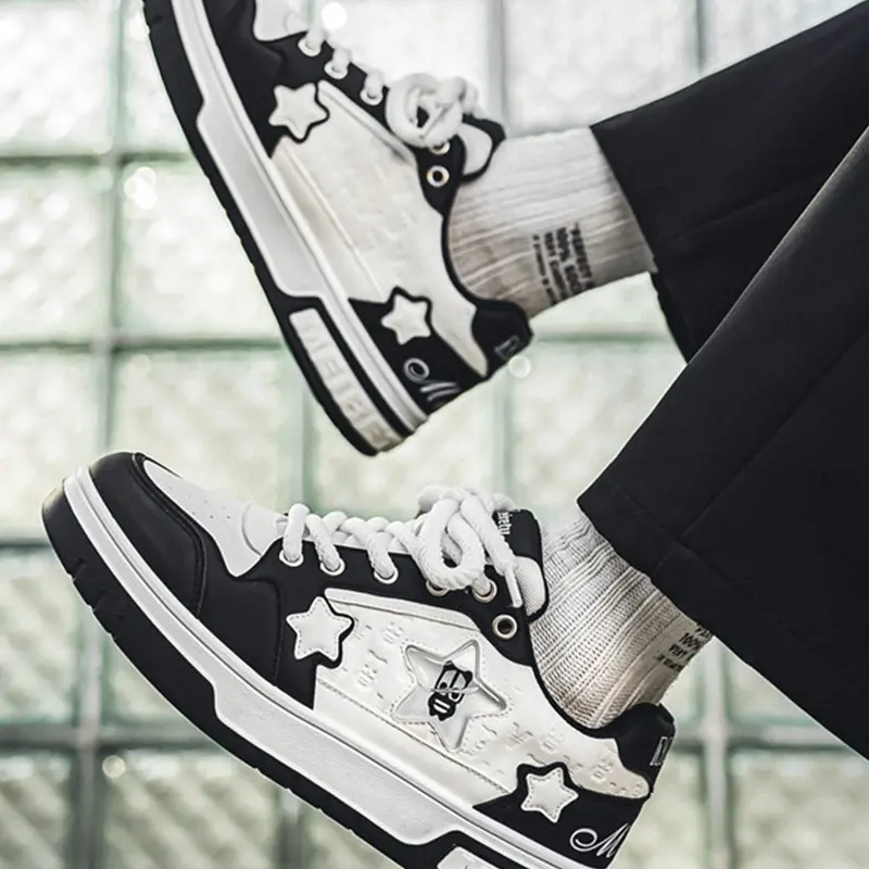 Men's Outdoor Skateboarding Shoes, Flat Sole Sports Sneakers, Daily Walking Shoes, Student Board Shoes, Star Pattern Design, Fashion Casual Shoes