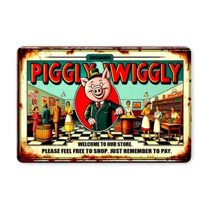 2D Flat Printing, One Piece, Retro Tin Painting - Piggy'S Shopping Supermarket - Retro Plaque Decoration Hanging Painting, Wall Decoration, Room Decoration, Home Decoration, Restaurant Decoration, Bar Decoration, Cafe Decoration,