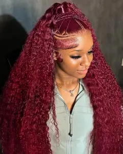 13x6 Transparent Lace 99J 250% Density Full Frontal Wig with Rich Burgundy Color Natural Wave Texture Deep Wave Wig Luxury Hair Full Volume Glueless Wig