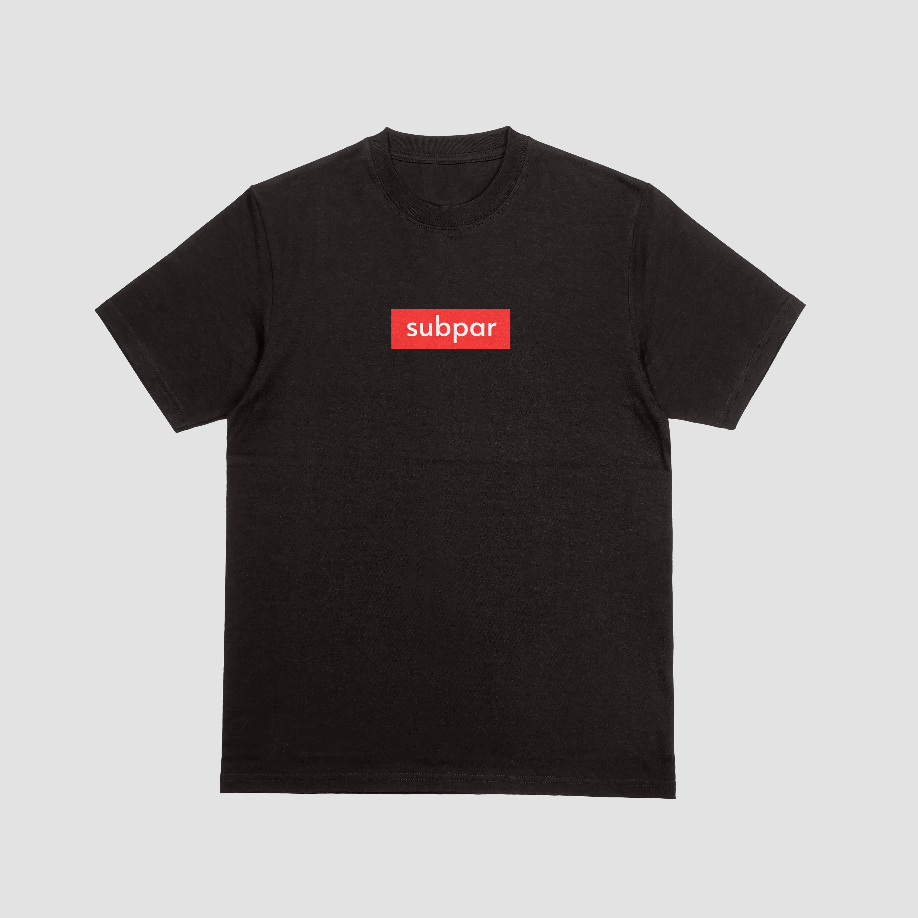 Subpar Brand Funny Supreme T-Shirt in Medium Size Black Color with Red Logo Design - Black Tee with Red Subpar Logo
