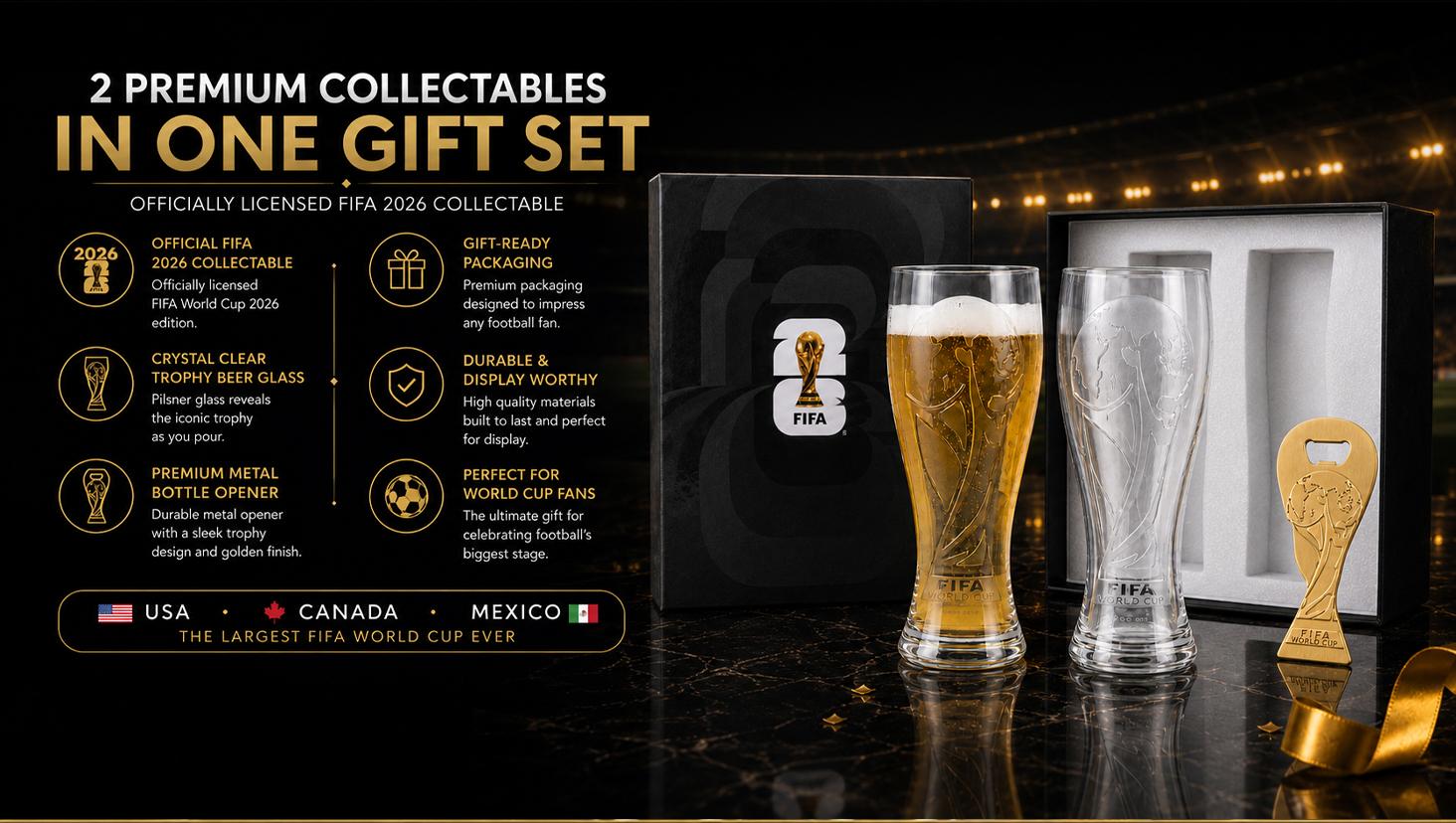 【FIFA WORLD CUP 2026 】Gift Set（Not Glass） 17oz Shatterproof Trophy Pilsner Plastic Beer Cup&Trophy-Shaped Bottle Opener 3-day delivery Perfect for soccer Fans & Parties SummerVibes,summerwins