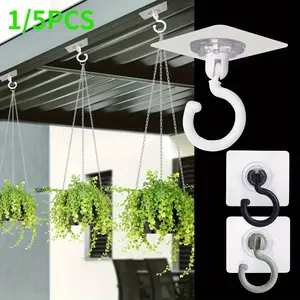 5pcs Rotatable Adhesive Hooks for Wind Chimes, Plants, and Ceiling Decor - No Drill Ceiling Hanging Hook with Strong Sticky Hanger Utility