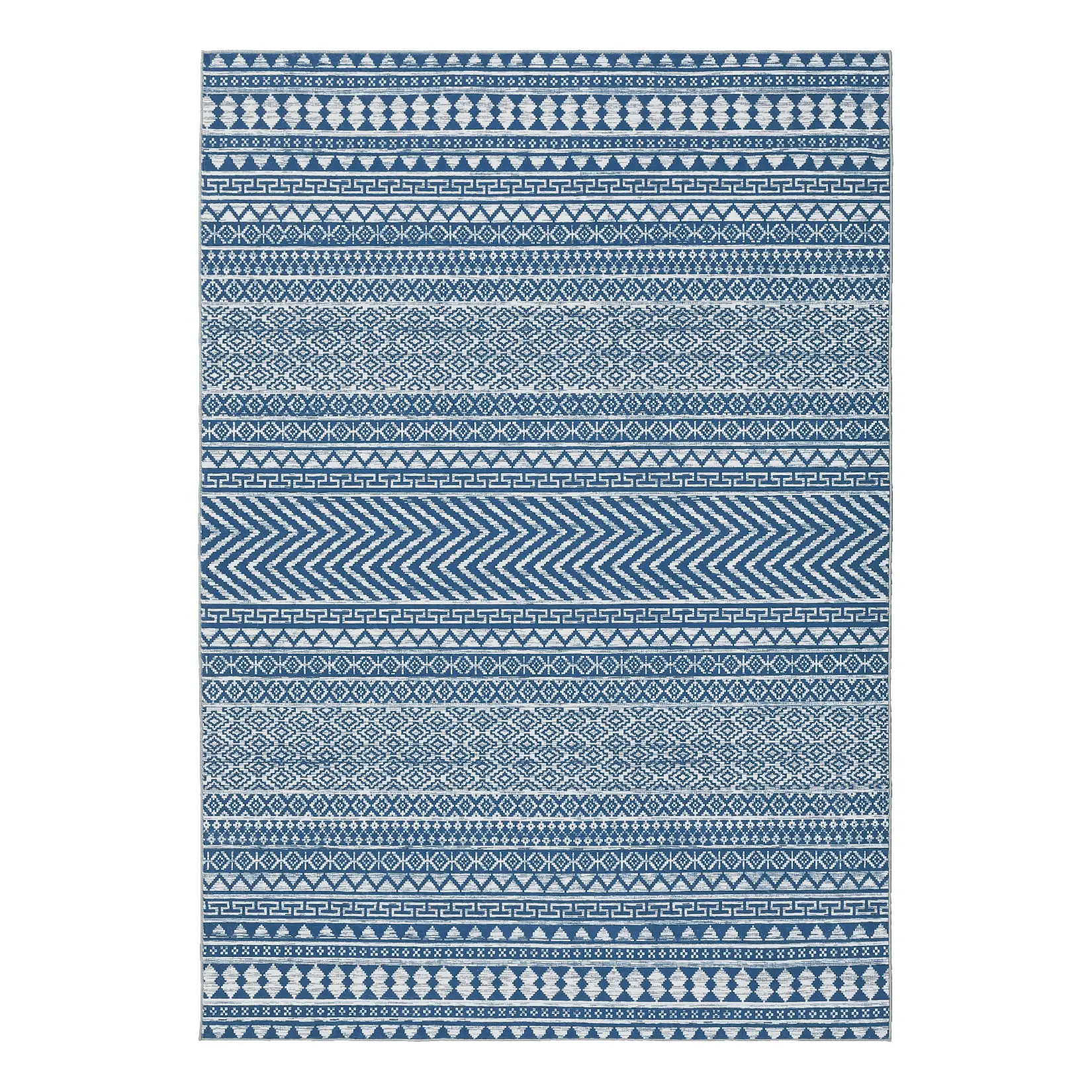 5 x 7 ft Blue Oblong Stripe Area Rug, Polyester Material, Modern Geometric Print, Machine Washable for Dining Room, Living Room, Blue Area Rugs, Oblong Area Rugs