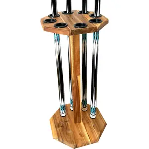 Freestanding Billiard Cue Rack - Wooden Floor Stand for 8 Cues, Pool Cue Stick Holder, Brown Color, Ideal for Billiard Game Room