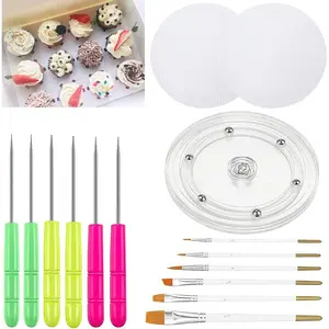 Cookie Decorating Kit Cookie Decorating Supplies with 1  Turntable, 6 Cookies Fondant Brushes 6 Scribe  Royal Icing Tools