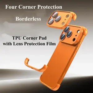 Frameless Tpu Corner Pad Case Cover for iPhone 17 Pro Max, Tempered Glass Lens Protector, Compatible with iPhone Air & 17 Pro
