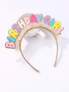 1pc Girls' BIRTHDAY GIRLS Glitter Gold Mesh Fabric Plastic Hairband Suitable For Birthday Party Wearing Gift
