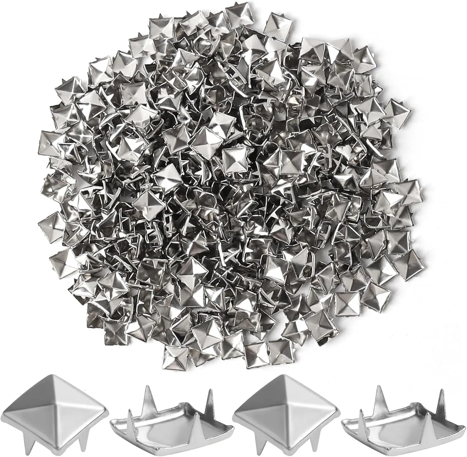 1000 count 10mm Studs for Clothing Four-jaw Square Spikes for Crafts Punk Metal Spike Studs for Leather Jacket Bag