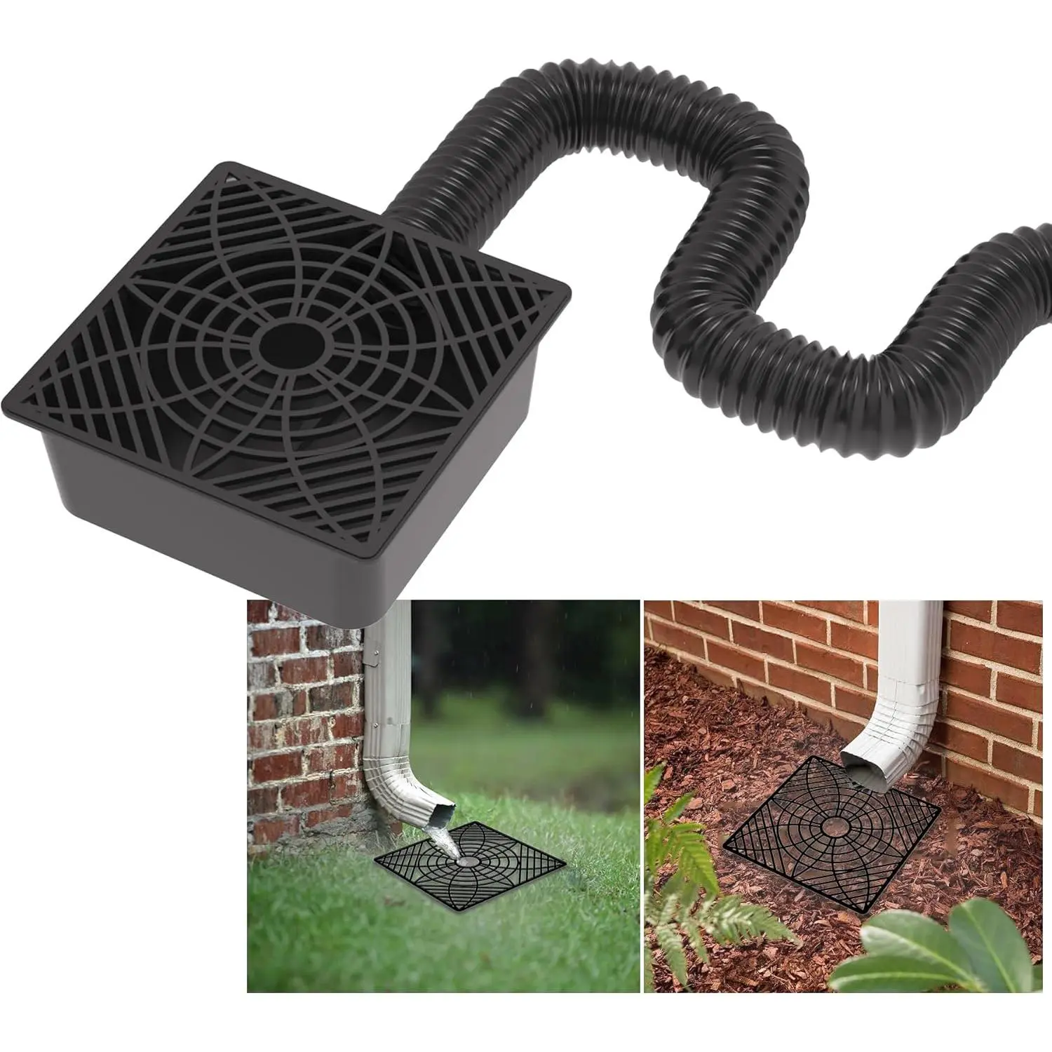 Gutter Downspout Extensions - Outdoor PE+Steel Low Profile Catch Basin Extender with 1.34’ to 5.1’ Flexible Leak-Proof Hose, No Digging, High Heat Resistance, Anti-Aging Properties, Rain Control, Foundation Protection
