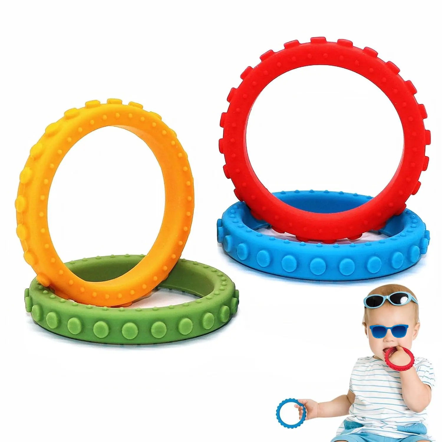 X-RBB01 Sensory Chew Bracelets for Boys Girls 4 Pack, Silicone Fidget Bracelet for Kids with Autism ADHD Anxiety or Special Needs, Oral Motor Aids Toddler Bracelets Sensory Chew Toys for Kids Chewing Biting
