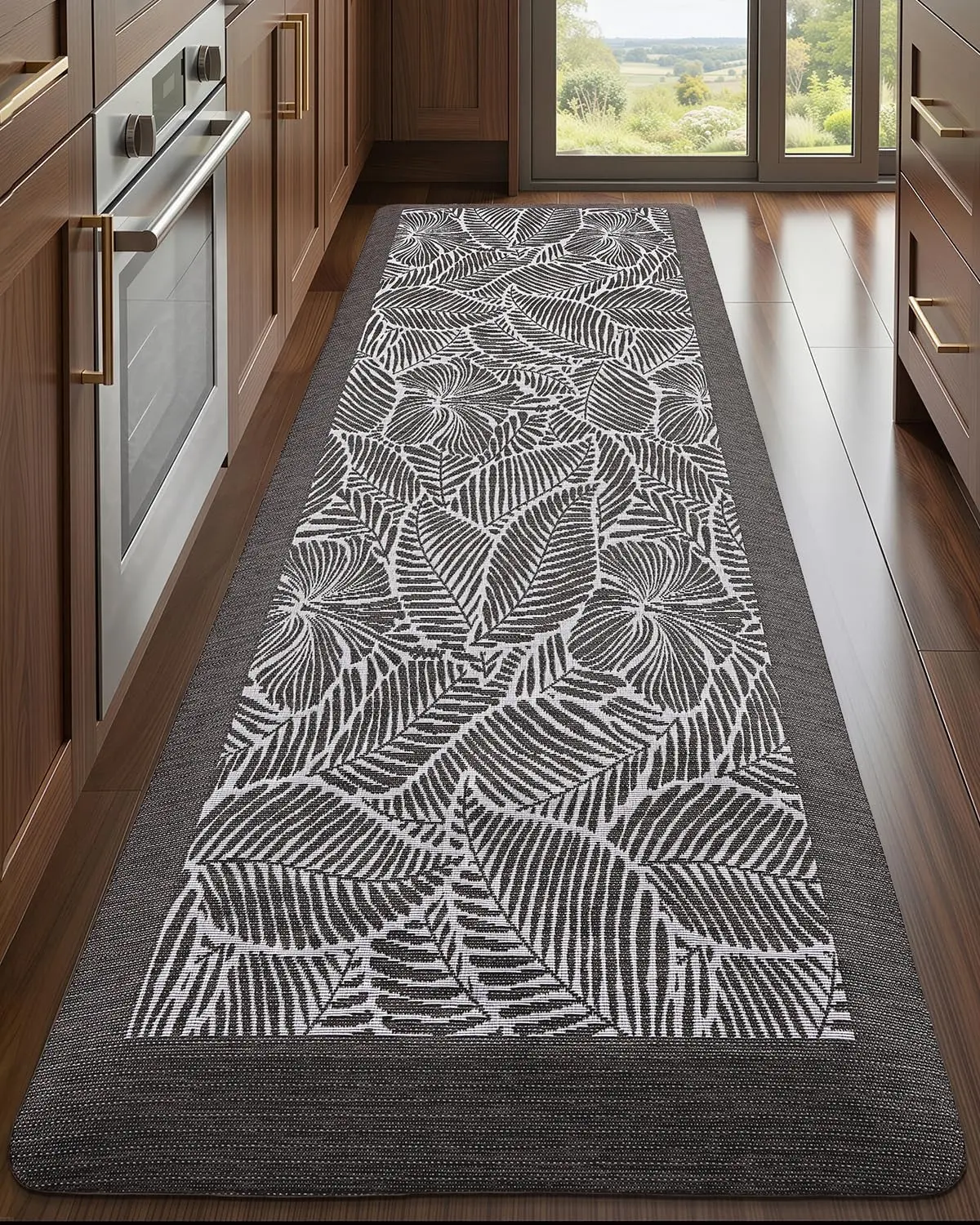 LUMI 0.9" Extra Thick Anti-Fatigue Kitchen Rug, High-Density Foam Standing Mat, Floral & Leaf Pattern, Waterproof Non-Slip Mat for Sink, Office, 20"x48", Leaf Brown (Leafy Pattern Option), Floral And Leaf Pattern Kitchen Rugs, Leafy Pattern Kitchen Rugs