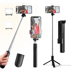 Selfie Stick, 40 in Retractable Phone Tripod with  Remote Control & Light, Portable Selfie Stick Tripod for Photograph, Live Streaming, Video Recording, Compatible with All Cellphones