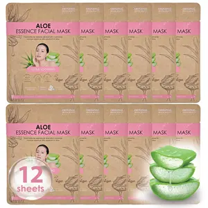 [Original Derma Beauty] - 12PK (8+4) Aloe, Coconut, Vitamin, Cucumber Vegan Facial Sheet Mask for Dry Skin Korean Skincare Gift Skin Repair