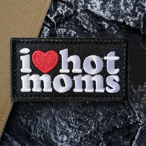 I LOVE HOT MOMS Tactical Embroidered Patch Funny Hook&Loop Meme Patches Morale Badge Military Army Armband Backpack Stickers