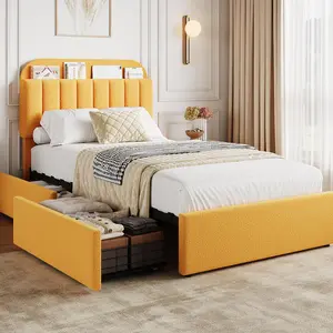 Garvee and Garvee Upholstered Platform Bed Frames with Storage Headboards and 2 Drawers, Available in Multiple Sizes and Colors, No Box Spring Needed, Easy Assembly, Modern and Functional Design