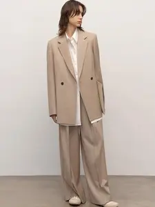 High-end Merino worsted triacetate wool fashionable loose straight double-breasted commuter simple suit jacket