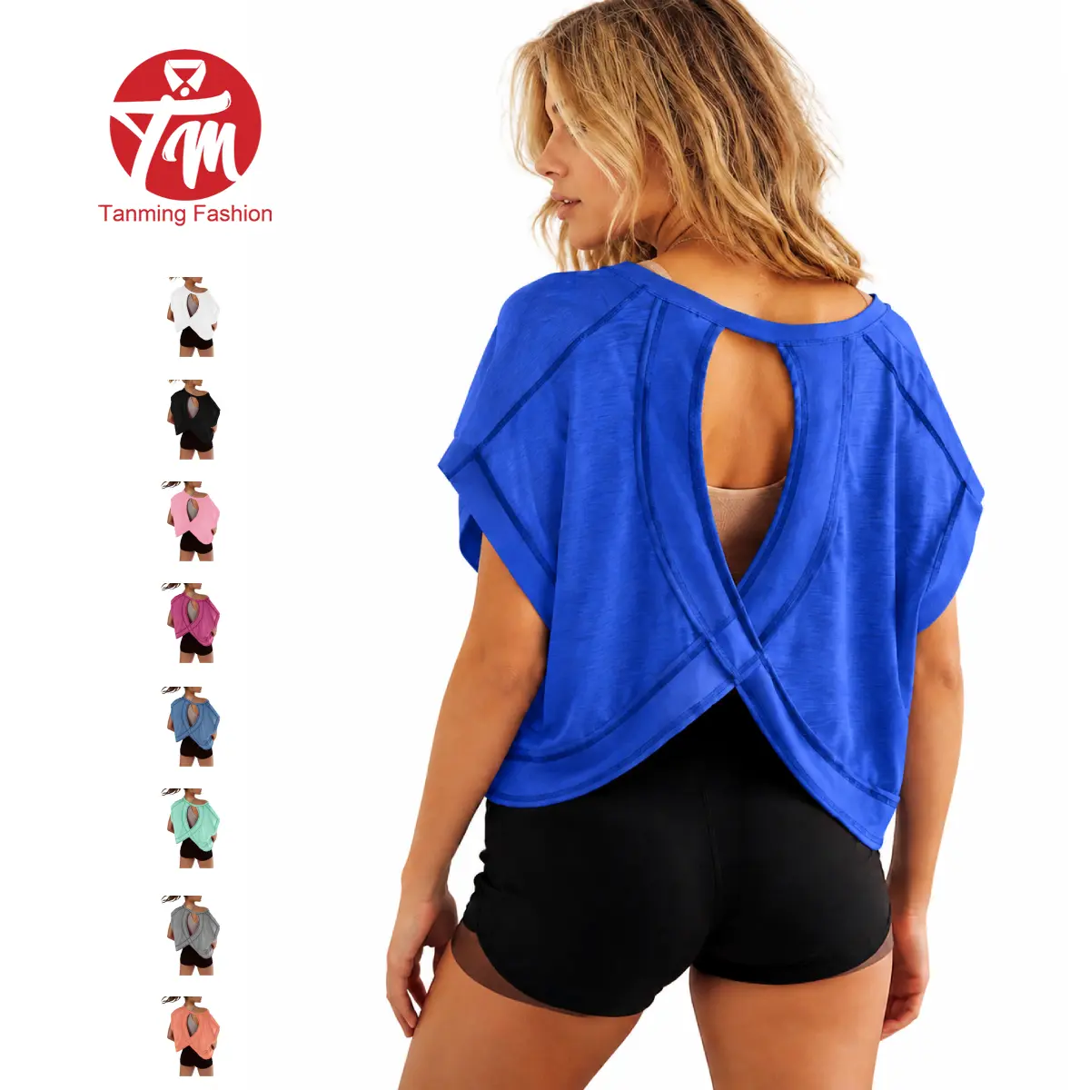 Tanming Open Back Short Sleeve Tops for Women Oversized Workout T Shirts Backless Y2k Athletic Crop Running Tees Springfresh Summer  for Hyrox Outfit,summerwins,summeroutfits,vacationoutfits,beachoutfits,back to school,back to school shopping