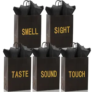 Black Paper Gift Bags with Handles, 5-Count Gift Wrapping Bag Set for Birthday, Birthday Favors, Wedding and Anniversary, Party Gift Packs, Graduation Gifts and Mystery Birthday Gifts for Him or Her, Unique Bags, Party Favor Packs