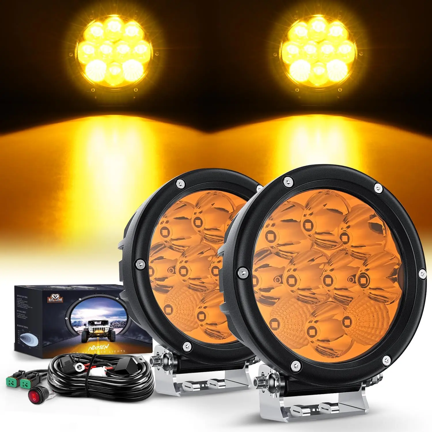 Nilight 5.7" Amber LED Motorcycle Headlights - 50W High/Low Beam Spot-Flood Combo, IP68 Offroad Motorcycle Light, 16AWG DT Connector Plug-and-Play Wiring Harness, Compatible with ATV, UTV