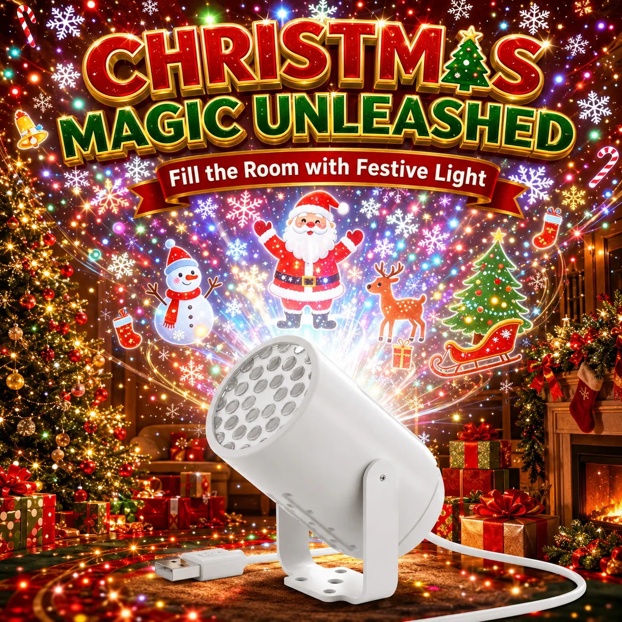 USB-Powered Holiday Projector Light, Replaceable Slides, 360° Rotation, Light Projection Novelty Lighting, Star Night Lamp for Bedroom & Party Decoration, Star Night Light Novelty Lighting