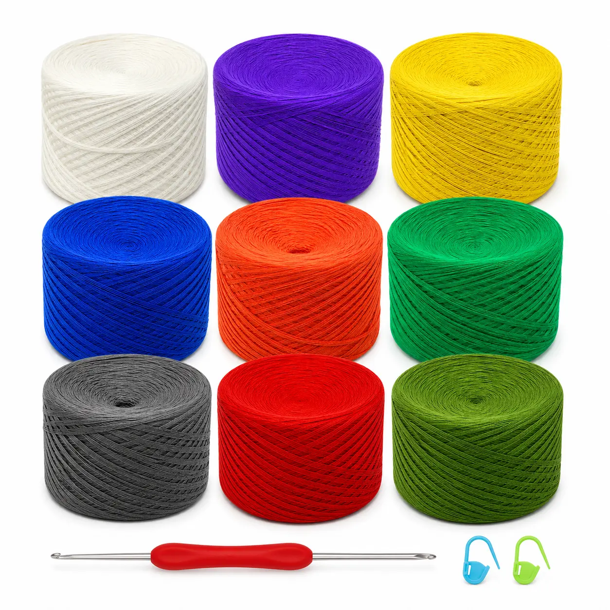 2×200g 100% Cotton Crochet Yarn Set, 400g Soft Smooth Solid Color Yarn with Crochet Hook & Stitch Markers, Knitting Yarn for Shawls, Scarves, Sweaters, Cardigans, Tote Bags, Dresses, Blankets & Table Runners