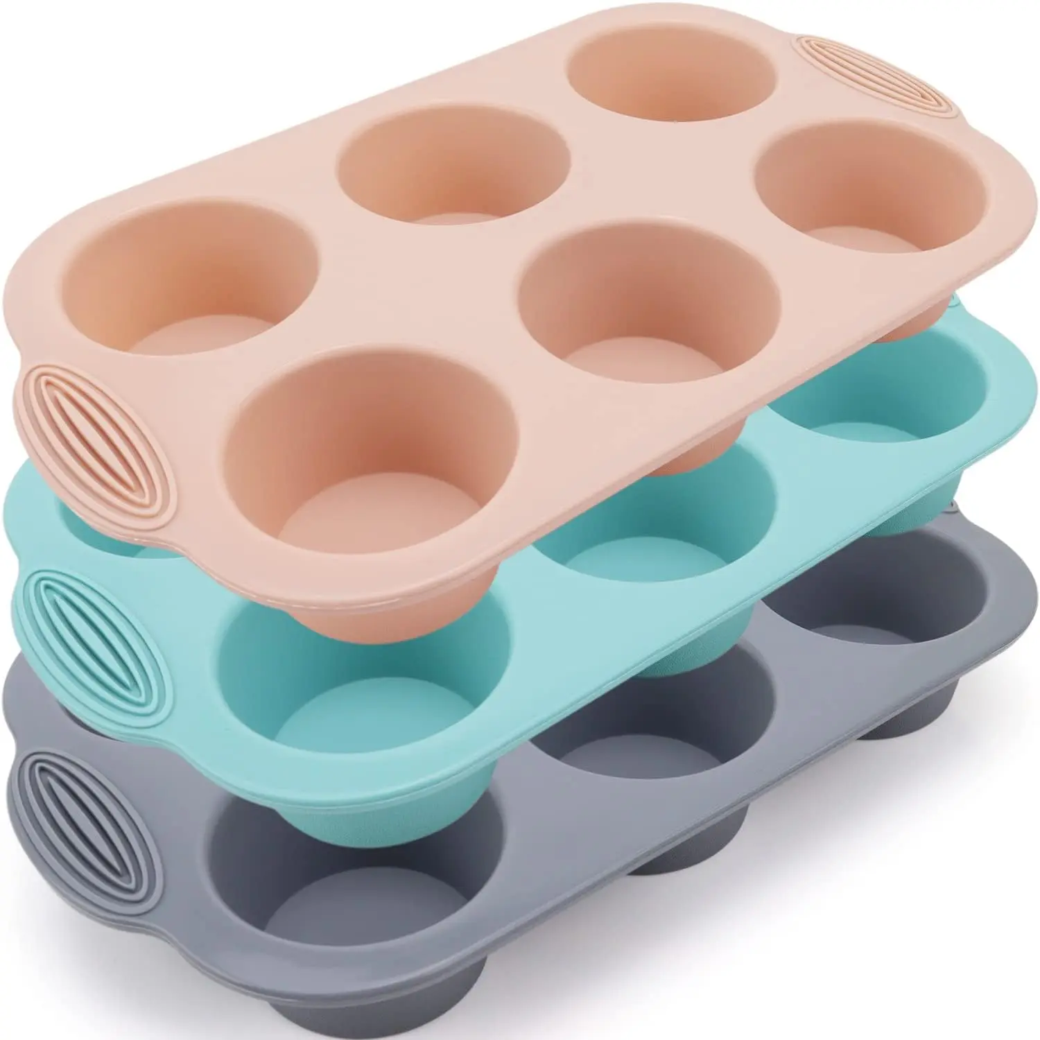 Muffin Pan - 6-Cavity Nonstick Baking Tray for Muffins, Cupcakes, Brownies and More -  Grade and  - Pack of 3 Colors (Gray, Orange, Peacock Blue)