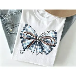 Coquette Dog Mom Sweatshirt, Blue Bow TShirt, Dog Person Pet Lover Gift, Gingham Ribbon Shirt, Cute Girly Dog Mama Tee