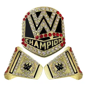 2016 Collectible American Professional Wrestling-Style Alloy Steel Stacking Ring Set - WWE AJ Styles Era Iced Out, Novelty Look Costume Jewelry Multi-Wear Accessory, Alloy Steel Rings, Iced Out Rings
