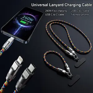 240W Wearable USB C Charging Cord Lanyard Secure Wrist & Neck Strap Universal Phone Tether Compatible with iPhone Android Samsung iPad gen case